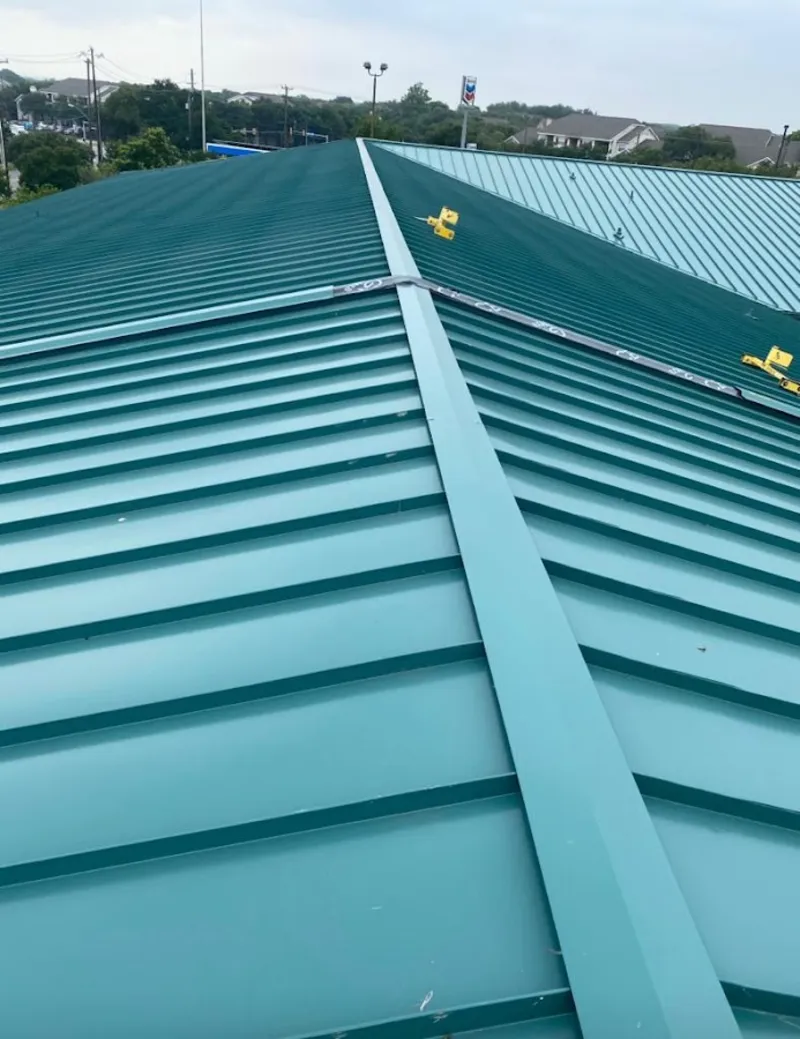 Green commercial metal roof ridge and valley for Metal Roof Repair in Pacific